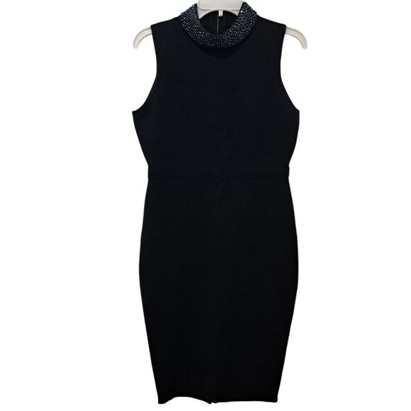 Milly Embellished Collar Iconic Shilloute Sheath Knee Length Dress Black Medium - Picture 1 of 16